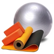 Набор для йоги, фитнеса и пилатеса: коврик с чехлом + 2 блока для йоги + фитбол 75 см, оранжевый