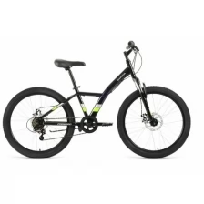 Велосипед FORWARD Dakota 24 2.0 D (2022), горный (подростковый), рама 13", колеса 24", черный/зеленый, 13.31кг (RBK22FW24593)