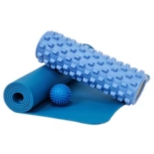 Набор для йоги, фитнеса и пилатеса: коврик с чехлом + массажный ролик + массажный мяч, синий