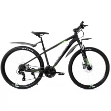 Велосипед FORWARD APACHE 27,5 2.0 disc (27,5" 21 ск. рост 17") 2020-2021, черный матовый/ярко-зеленый, RBKW1M67Q019