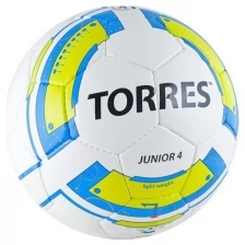 Мяч футбольный TORRES Junior-3, размер 3, вес 270-290 г, глянцевый ПУ, 3 слоя, 32 панели, ручная сшивка, цвет белый/красный/жёлтый