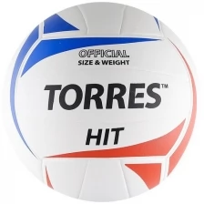 Мяч волейбольный TORRES Hit арт.V32055 р.5, синтетическая кожа (ПУ), клееный, бутиловая камера , бело-красно-мультколор