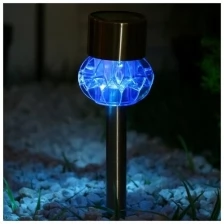 Фонарь садовый на солнечной батарее "Узор грани" 35 см, d-6 см, 1 led, металл, синий