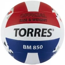 Мяч вол."TORRES Bm850" арт.V32025, р.5, синт. кожа (пу), клееный, бут. кам., бел-син-крас Torres 688