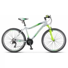 Женский горный велосипед с колесами 26" Stels Miss-5000 V V050 серебристый/салатовый рама 18", 21 скорость