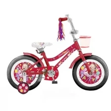 Детский велосипед, Маша и Медведь, колеса 12", стальная рама, стальные обода, ножной тормоз, защитная накладка на руле и выносе, корзина на руле, плас