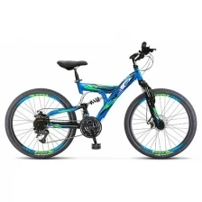 Велосипед подростковый горный Stels Focus с колесами 24" MD 18 sp V010 сине-чёрный, рама 16"