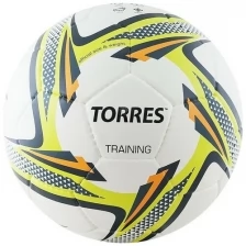 Мяч футбольный TORRES Training, размер 5, 32 панели PU, 4 подкладочных слоя, ручная сшивка, цвет белый/зелёный