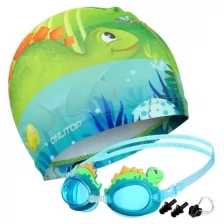 Набор детский «Динозаврик», шапочка, очки для плавания, беруши, зажим для носа
