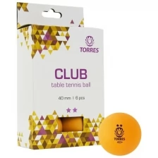 Мячи для настольного тенниса TORRES 2* Club 40+ Plastic x6 Orange TT21013