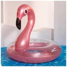 Пляжный надувной прозрачный круг Розовый Фламинго для плавания с блестками диаметр 120 см