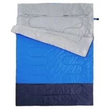Двойной спальный мешок осень-зима Grand Price для кемпинга и туризма, 2,8 кг, 190+30см х 145см, серый с синим