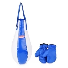 Набор для бокса Belon груша каплевидная 55 см х 28 см + перчатки, перчатки, синий белый (НБ-004-Т/СБ)