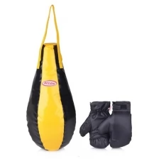 Набор для бокса Belon груша каплевидная 55 см х 28 см + перчатки, перчатки, черный желтый (НБ-004-Т/ЧЖ)