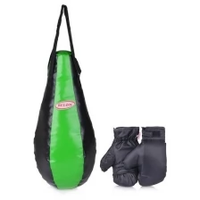 Набор для бокса груша каплевидная 55 см х Ø28 см+перчатки. Цвет зеленый+черный