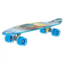 Скейтборд детский пластиковый с ручкой для переноски, голубой с принтом. арт. IT107651