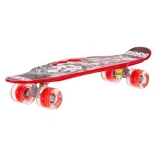 Скейтборд детский пластиковый красный с принтом, с ручкой для переноски. арт. IT107664