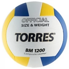 Мяч вол. TORRES BM1200арт.V42035, р.5, синт.кожа (микрофибра), клееный, бут.кам, бел-син-желт