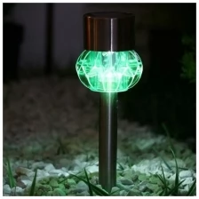 Фонарь садовый на солнечной батарее "Узор грани" 35 см, d-6 см, 1 led, металл, зеленый