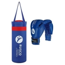 RuscoSport Набор боксёрский для начинающих RUSCO SPORT: мешок + перчатки, цвет синий (4 OZ)