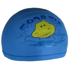 T07671/H10166 Шапочка детская для плавания (ПУ) "Бегемот" (синяя с рисунком)
