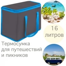 Сумка-холодильник/Термосумка с ручками средняя (16 Л) Paxwell Фреш, цвет темно-серый, голубая окантовка