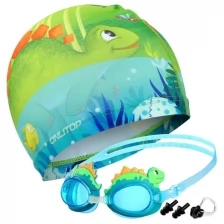 Набор детский «Динозаврик», шапочка, очки для плавания, беруши, зажим для носа