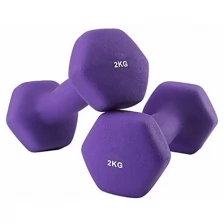 Гантель шестиугольная неопреновая для фитнеса 2 кг, 2 шт, фиолетовый