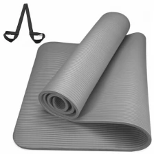 Универсальный коврик НБК NBRM10 серый для йоги и фитнеса, размер 183х61х1 см, материал бутадиен-нитрильный каучук, высокая износостойкость и теплоизоляция, ремешок-лямка для переноски