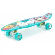 Скейт, скейтборд, роликовая доска детская, с ручкой, с наклейкой, светящиеся колеса, размер - 59 х 16 х 11 см.