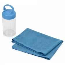 Набор для фитнеса "Cross": охлаждающее полотенце и бутылка, цвет голубой