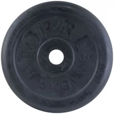 Диск обрезиненный TORRES 5 кг для гантелей или штанг фитнеса металлический снаружи в резиновой оболочке, черный внутренний диаметр 31 мм