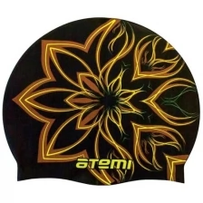 Шапочка для плавания ATEMI , силикон, чёрн. (огн.цветок), PSC418