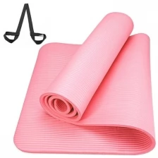 Универсальный коврик НБК NBRM-10-1 розовый для йоги и фитнеса / размер 183х61х1 см / материал бутадиен-нитрильный каучук, ремешок для переноски