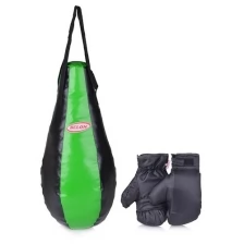 Набор для бокса Belon груша каплевидная 55 см х 28 см + перчатки, перчатки, зеленый черный (НБ-004-Т/ЗЧ)