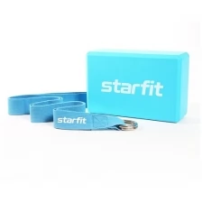 Блок и ремень для йоги, комплект STARFIT YB-205 синий пастель