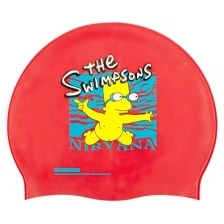 Силиконовая шапочка для плавания SwimRoom "Swimpson", цвет красный