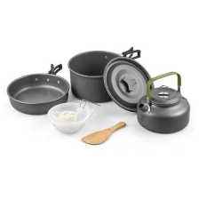 Cooking Set DS-102/ Набор туристической посуды, котелок, кружка-ковш, сковорода, чайник, пластиковые миски, столовые приборы