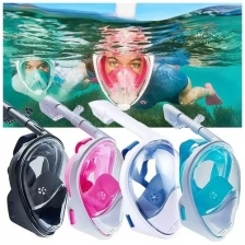 Полнолицевая маска для подводного плавания снорклинга Freebreath с креплением для экшн-камеры L/XL Розовый