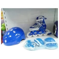Роликовые коньки р-р.30-33S 16,5-19см (голубой) K8657SET, Колёса 64мм PU со светом, шасси Al, шлем,