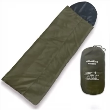 Спальный мешок -5 с подголовником 220x150 см / кокон до -5 / спальник для охоты и рыбалки / спальный мешок тёплый до - 5 / зеленый