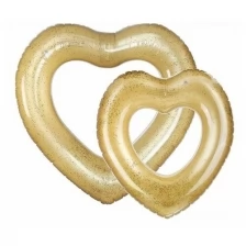 Пляжный надувной круг для плавания Сердце с блестками, золото 120 см