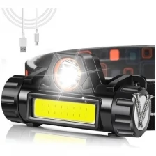 Налобный светодиодный фонарь Happyko с магнитом, регулировкой угла свечения и диммированием COB светильника, cо встроенным аккумулятором и зарядом от USB, 3 режима работы