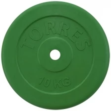 Диск обрезиненный TORRES PL504110, вес 10кг., диаметр 25мм.