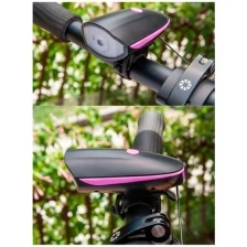 Фонарь велосипедный аккумуляторный с громким сигналом велофонарь влагозащищенный розовый