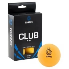 Мяч для настольного тенниса TORRES Club 2 звезды 6шт. в упаковке оранжевый