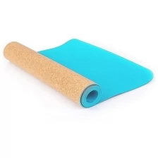 Коврик для фитнеса и йоги Larsen TPE+ пробка двухцветный голубой/пробка р173х61х0,4см