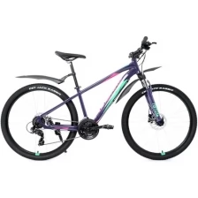 Велосипед FORWARD APACHE 27,5 3.0 disc (27,5" 21 ск. рост 17") 2020-2021, фиолетовый/зеленый, RBKW1M67Q034