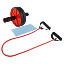 Набор для фитнеса (ролик для пресса+эспандер), цвет красный Onlitop 2579474 .