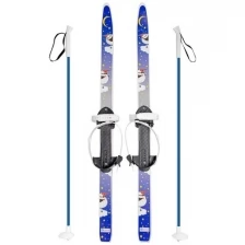 Детский лыжный комплект Быстрики Пингвины / Лыжи пластиковые детские 90 см с креплениями и палками 90 см